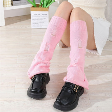 Solid Color Ripped Knit Bell Bottom Socks