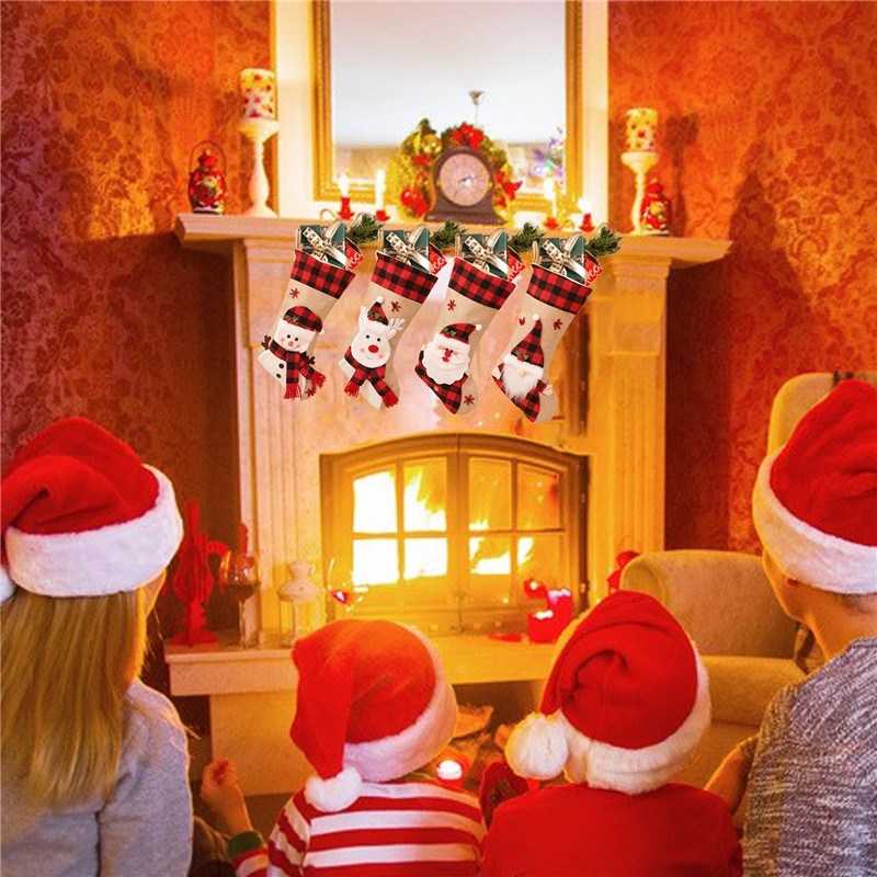 Linen 3D Cartoon Sock Gift Bag Christmas Decoration