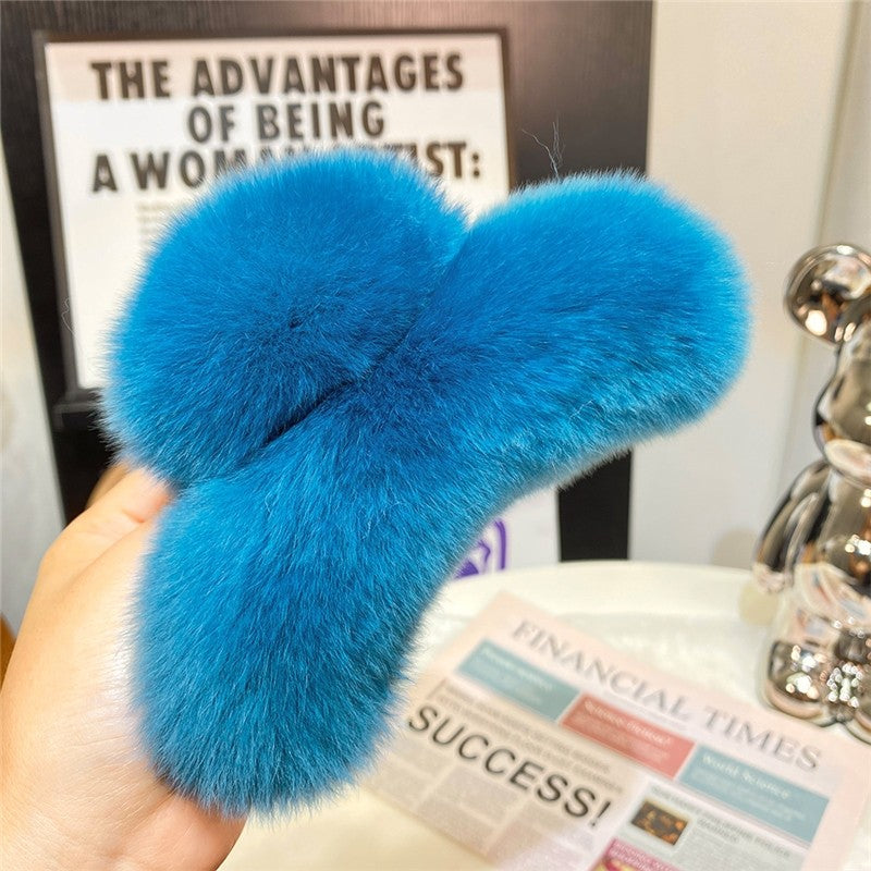 Cute Otter Rabbit Fur Large Claw Clip