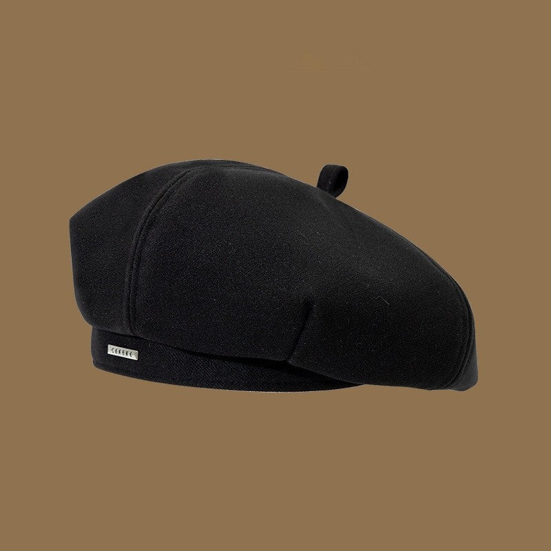 Stylish Octagonal Beret Hat With Metal Label