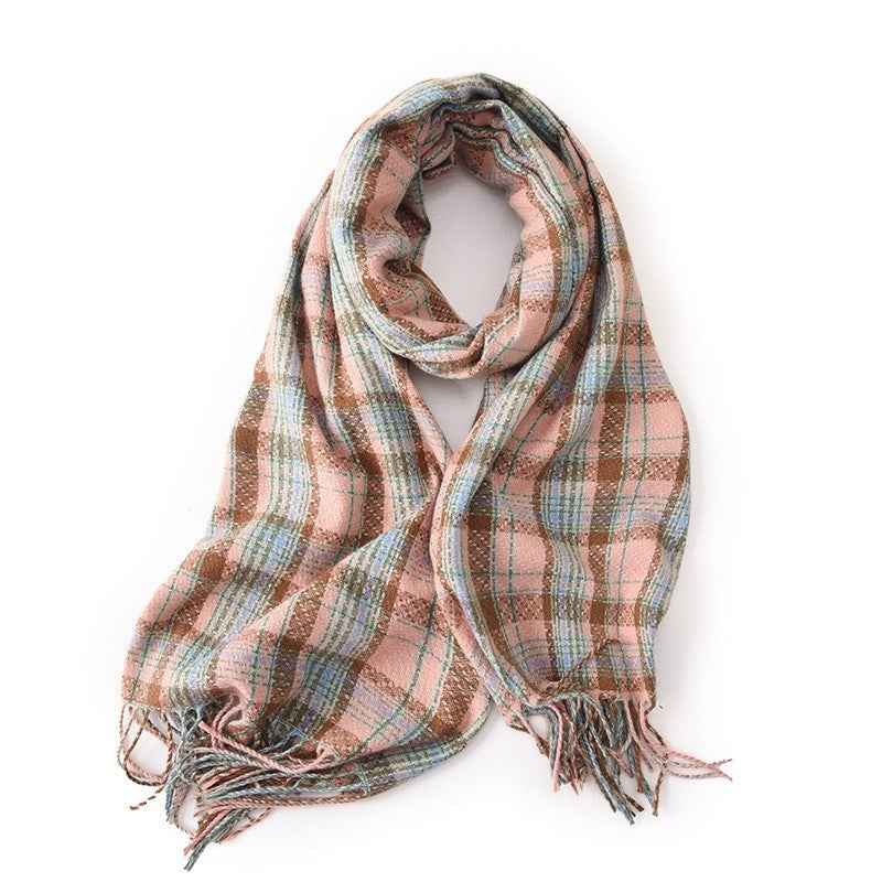 Contrast Color Plaid Tassel Warm Shawl Scarf