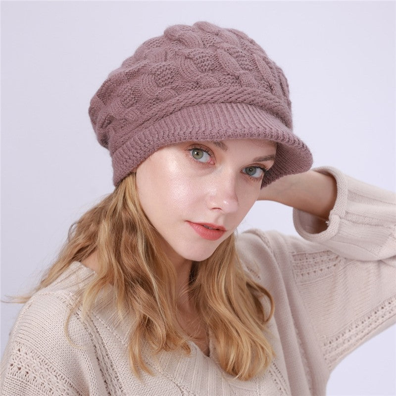 Solid Color Cable Knitted Cap