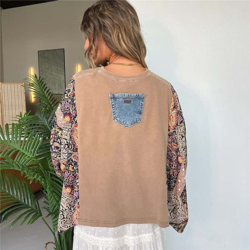 Printed Batwing Sleeve Loose Top