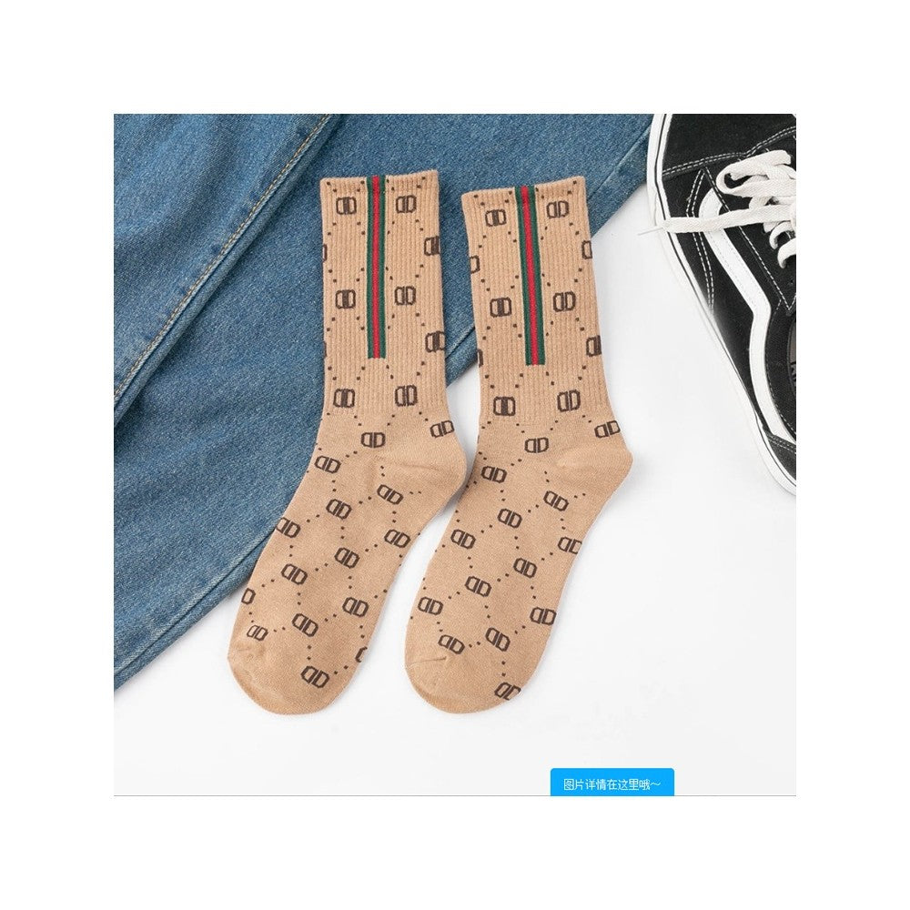 Letter Printed Medium Tube Cotton Socks