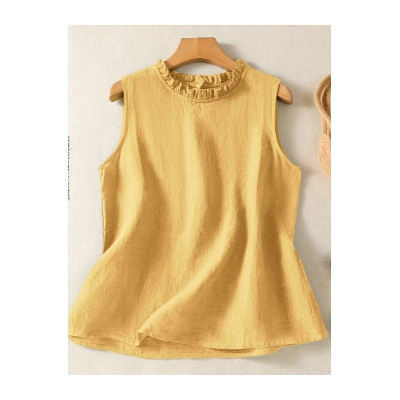 Solid Color Lace Trim Sleeveless Top