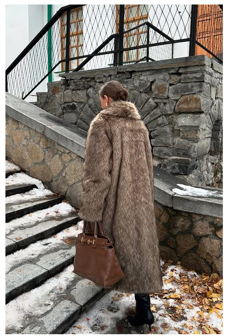 Faux Fur Winter Jacket in Brown, Thickened Warm Outerwear