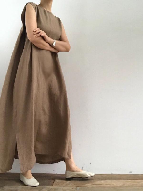 Meselling99 Simple Loose Split-side Sleeveless Long Dress-Maxi Dress-Free Shipping at meselling99