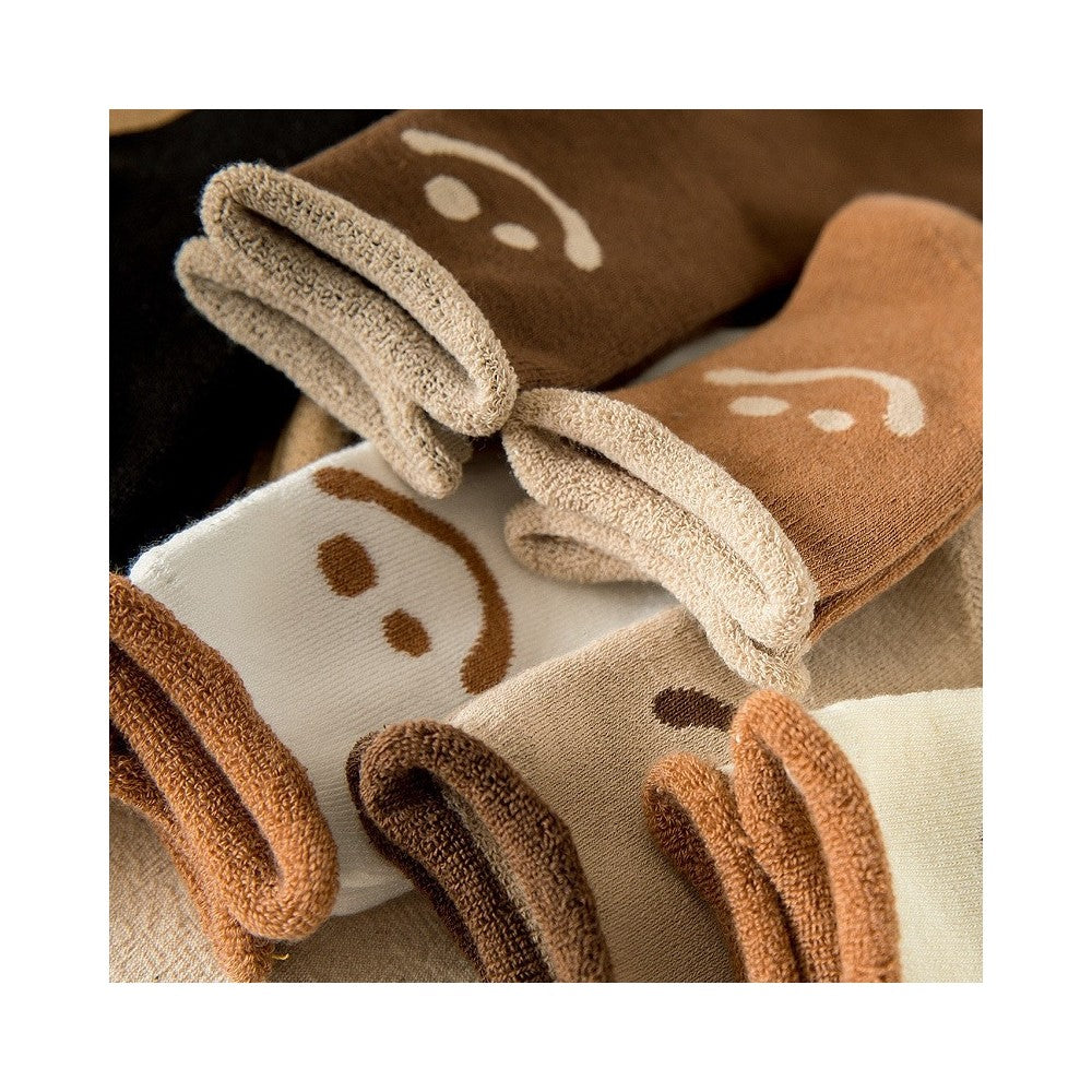 Cute Smile Face Thickened Curl Edge Warm Socks