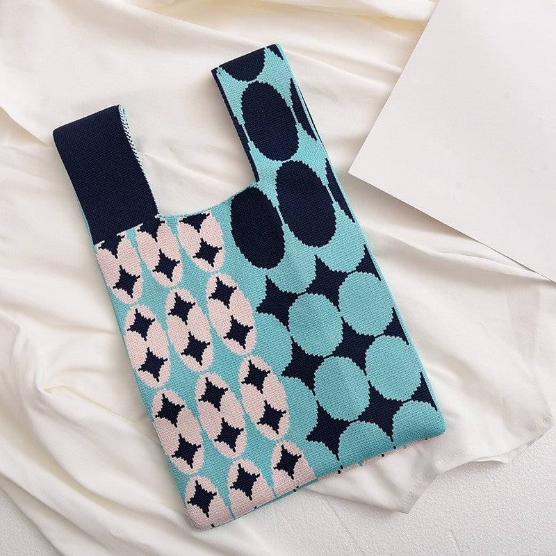 Contrast Color Knitted Handbag Reusable Bag