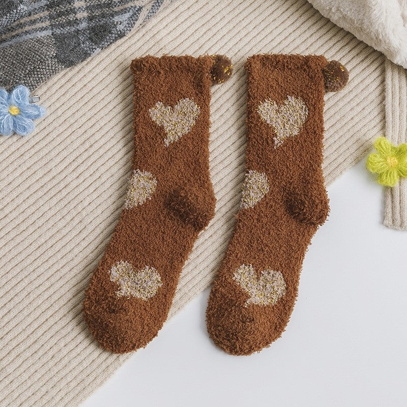 Jacquard Heart Women's Coral Fleece Socks