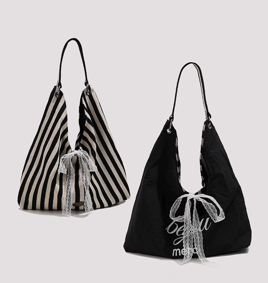Double Sided Striped Canvas Tote Bag