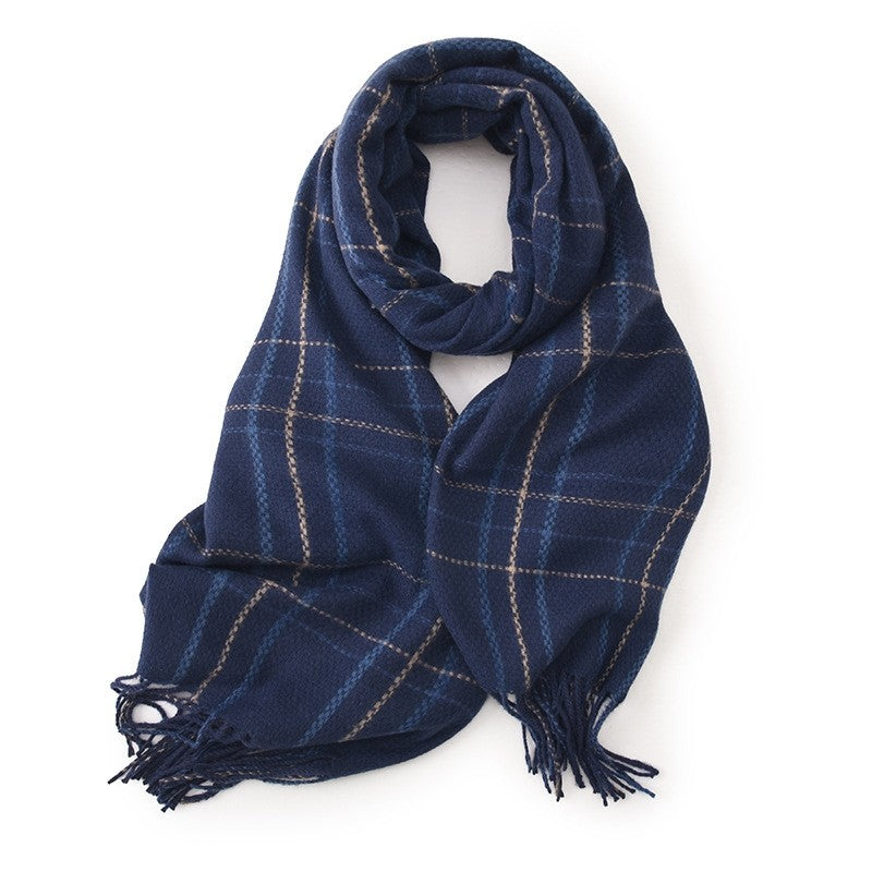 Contrast Color Plaid Tassel Thickened Dourble-Side Warm Shawl Scarf