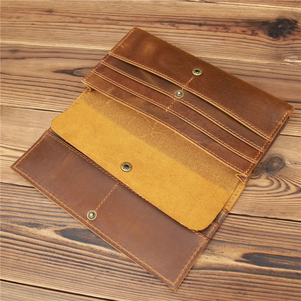 Men's Vintage Pull-Up Leather Long Wallet - Large Capacity Cowhide Clutch