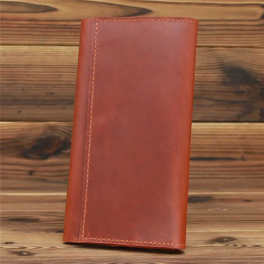 Men's Vintage Pull-Up Leather Long Wallet - Large Capacity Cowhide Clutch