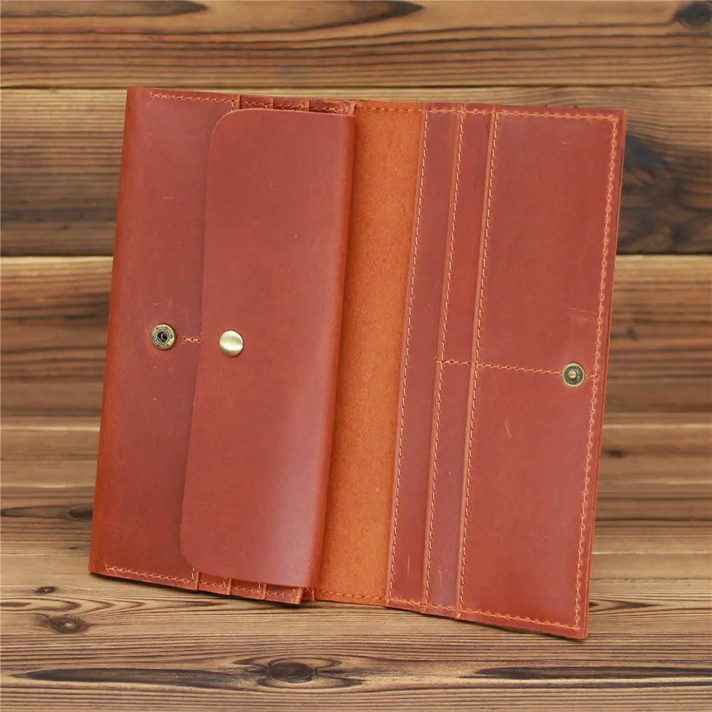 Men's Vintage Pull-Up Leather Long Wallet - Large Capacity Cowhide Clutch