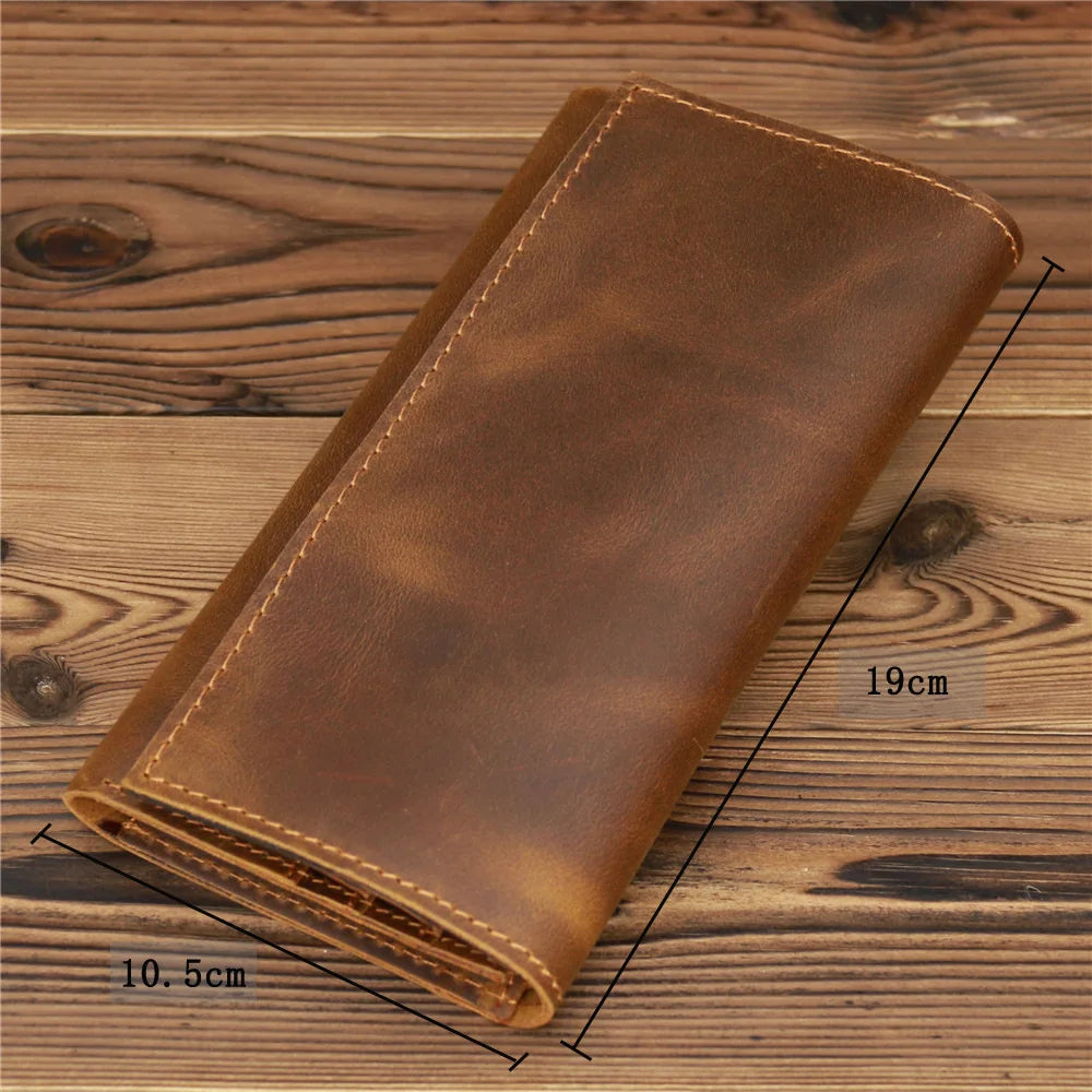 Men's Vintage Pull-Up Leather Long Wallet - Large Capacity Cowhide Clutch
