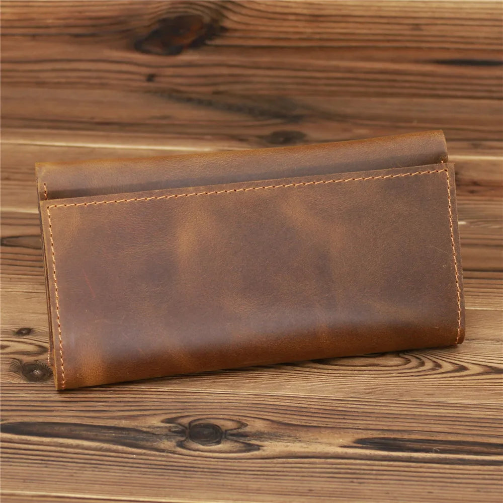 Men's Vintage Pull-Up Leather Long Wallet - Large Capacity Cowhide Clutch