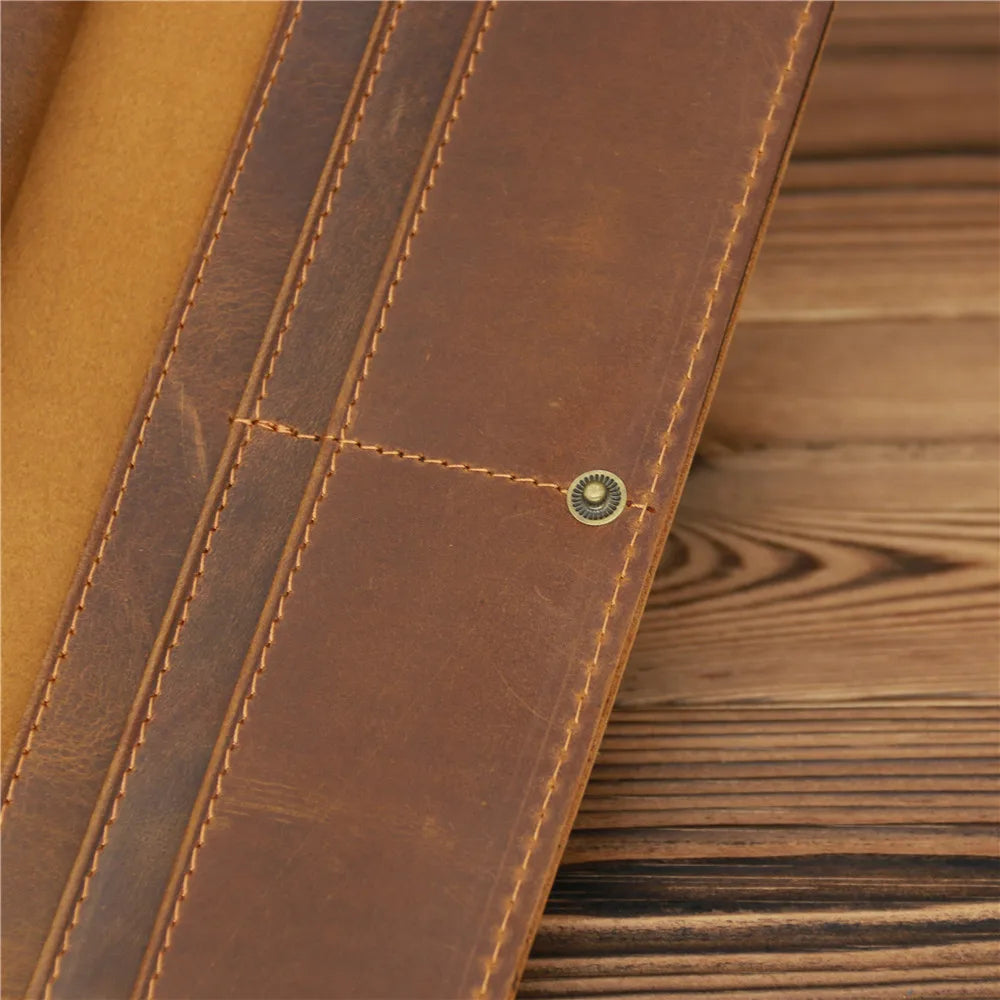 Men's Vintage Pull-Up Leather Long Wallet - Large Capacity Cowhide Clutch