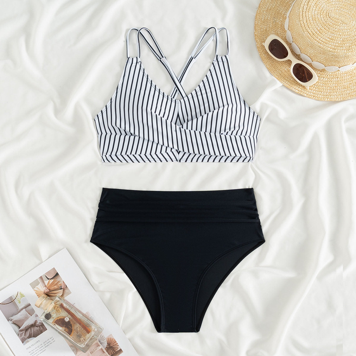 New Cross Strap High Waist Bikini Set