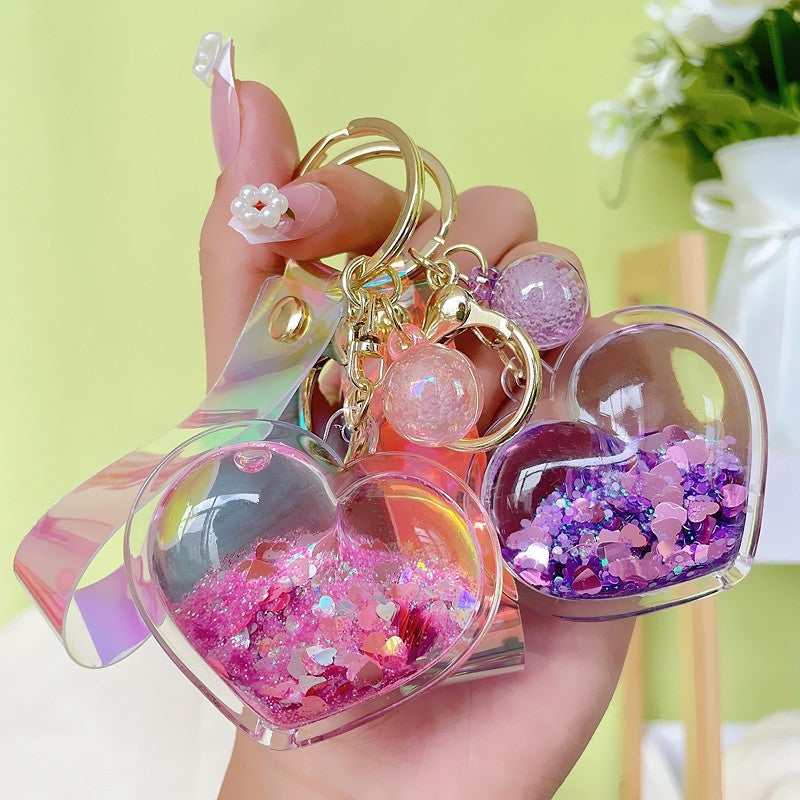 Creative Heart Keychain Pendant With Oil Flowing Sand