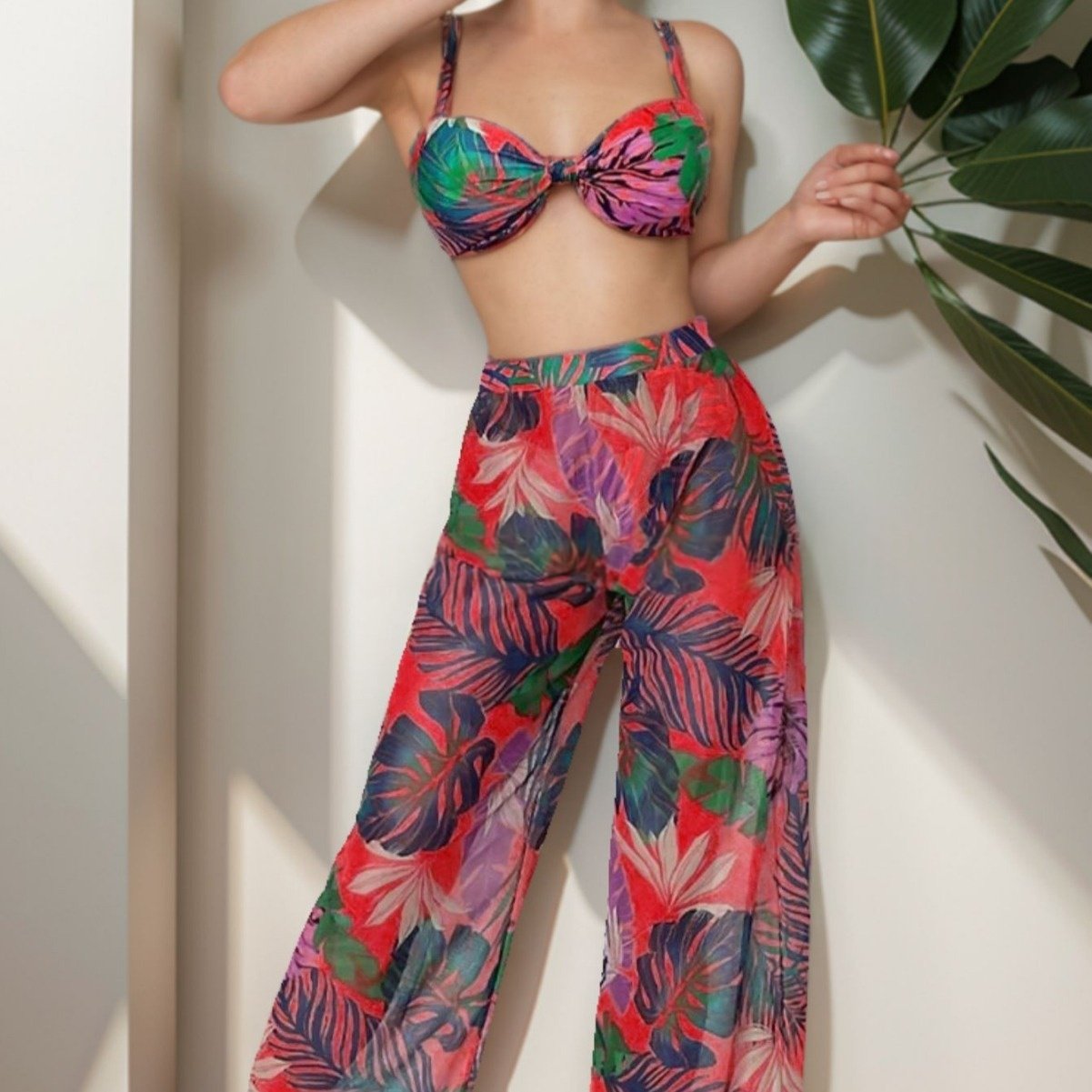 Bikini Set: Two-Piece Swimsuit With Mesh Pants