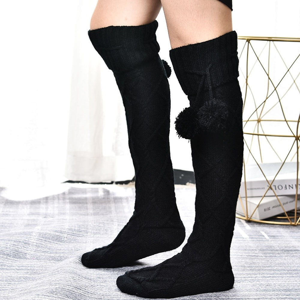 Solid Color Knee Over Stockings Knitted Socks