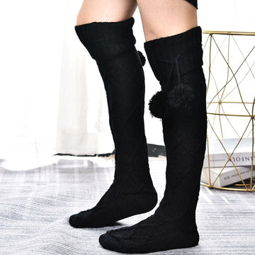 Solid Color Knee Over Stockings Knitted Socks