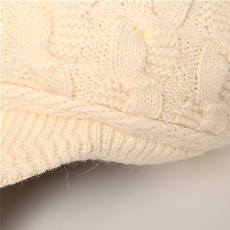 Solid Color Cable Knitted Cap