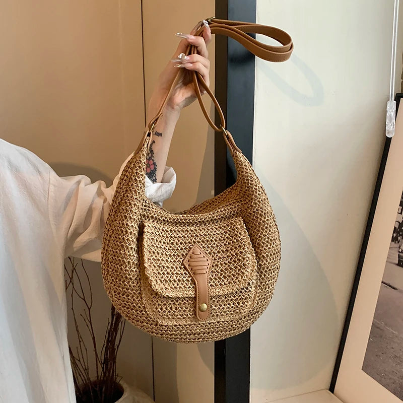 Straw Crossbody Bag Stylish Retro Vacation Look