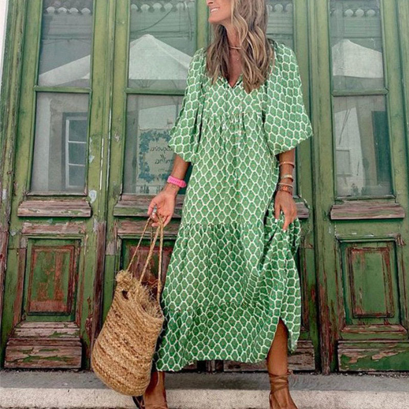 Loose Floral Print Midi Dress
