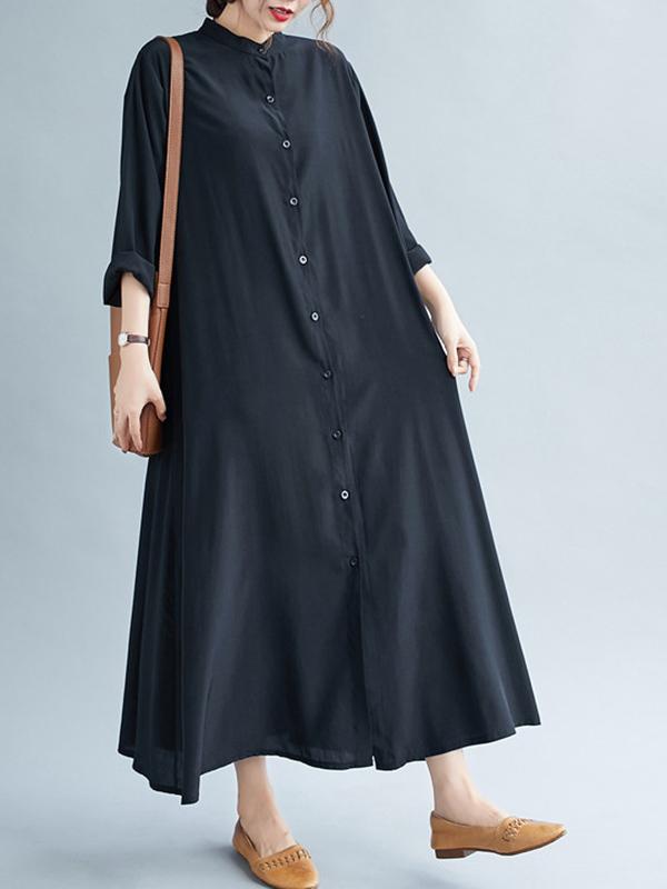 Meselling99 Original Solid Round-Neck Shirts Dress-Maxi Dress-Free Shipping at meselling99