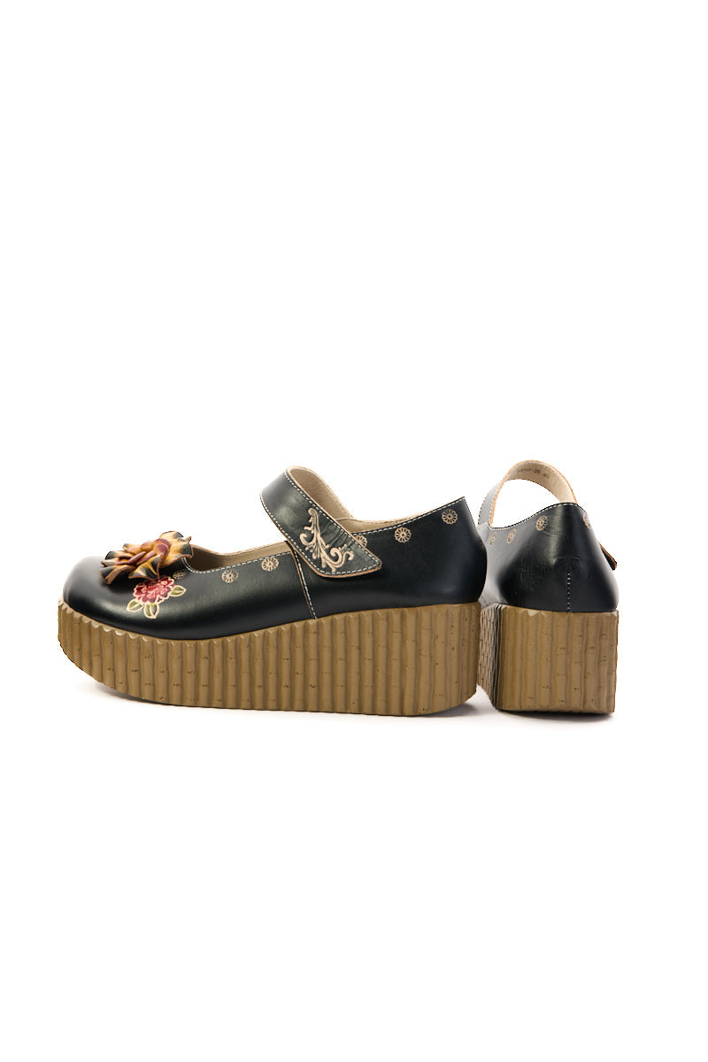 Chelsea Floral Leather Wedge Mary Jane