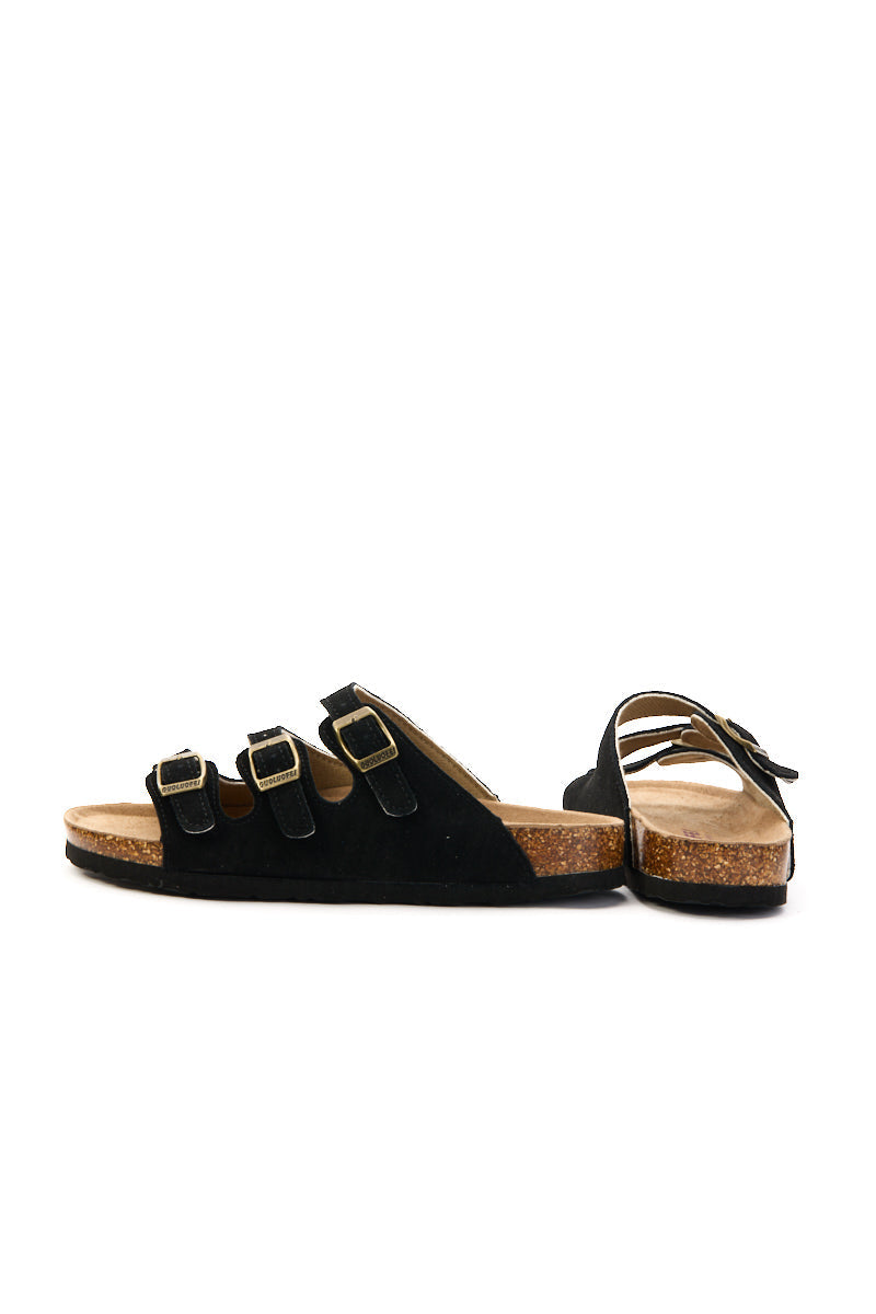 Signature Tri Strap Suede Footbed Sandal - Black