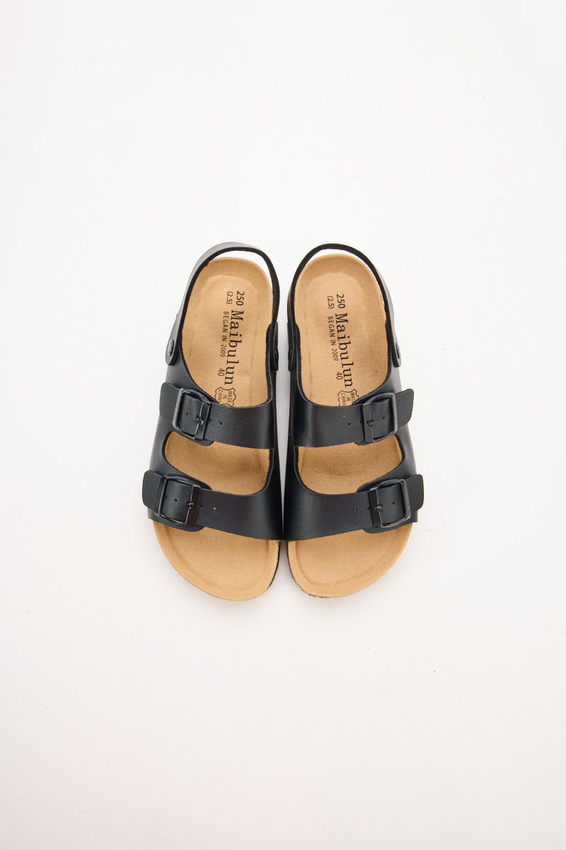 Double Strap Slingback Footbed Sandal - Black