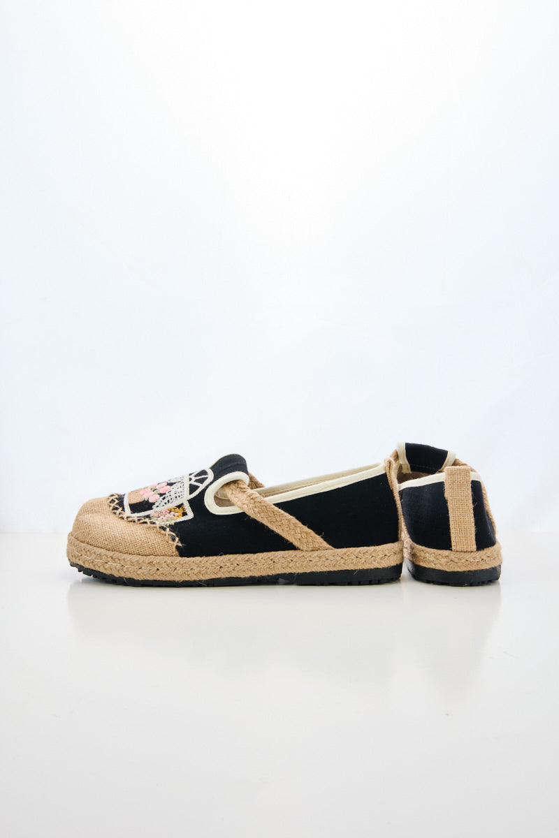 Kelilah Embroidered Linen Loafer - Black