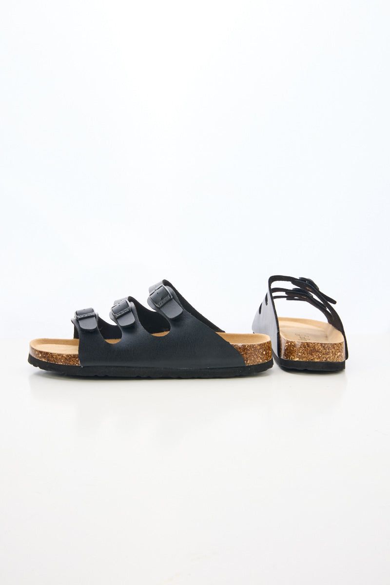 Deidra Tri-Strap Footbed Sandal - Black