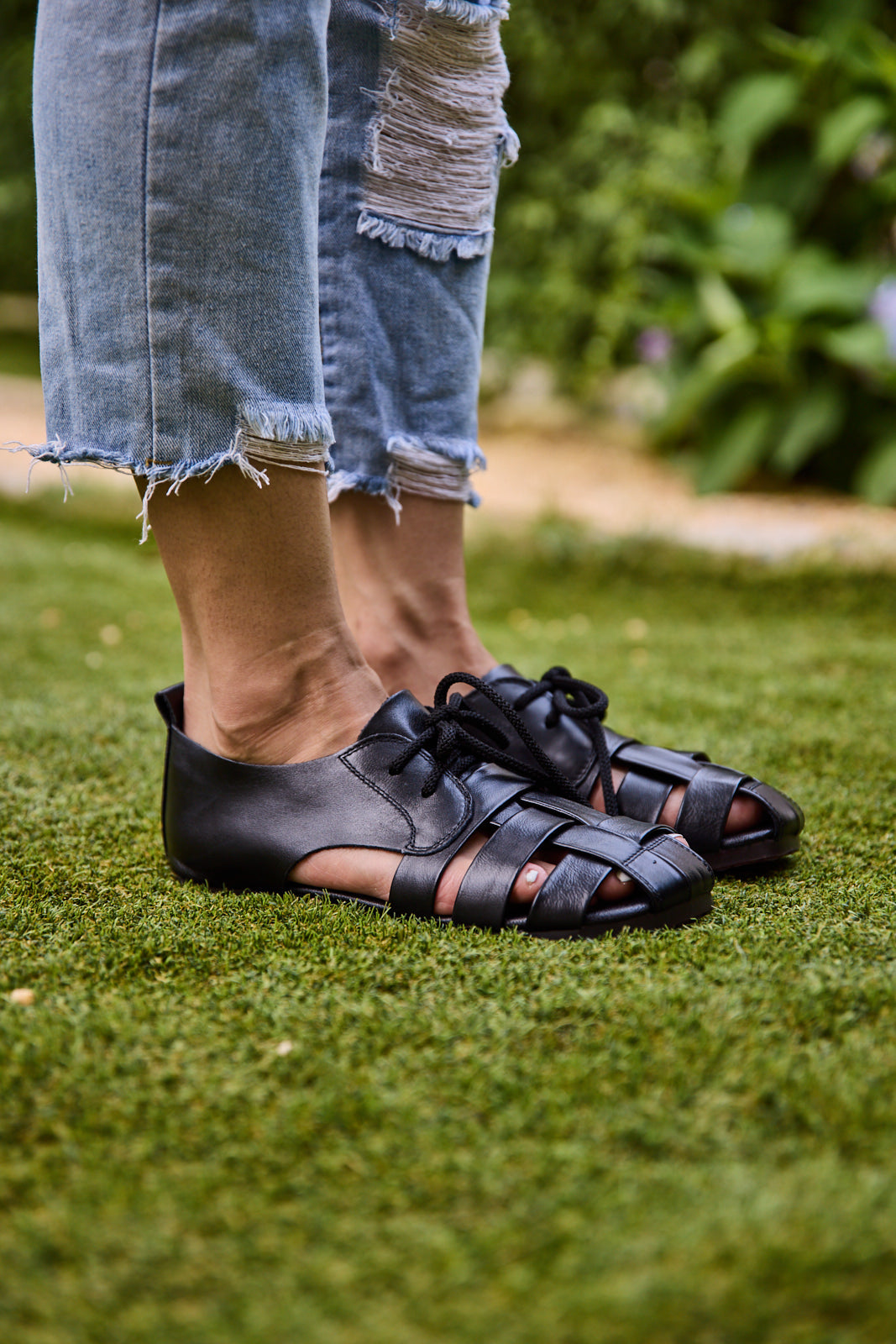 Daybreaker Leather Woven Sandal - Black