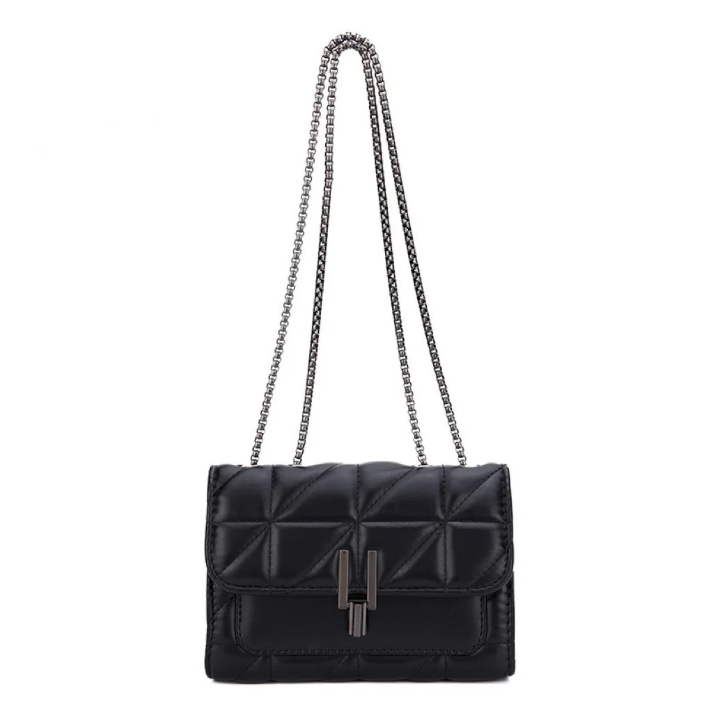 Elegant Black Mini Tartan Crossbody Bag - Adjustable Shoulder Strap Handbag