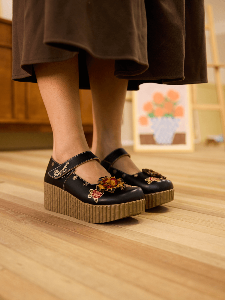 Chelsea Floral Leather Wedge Mary Jane