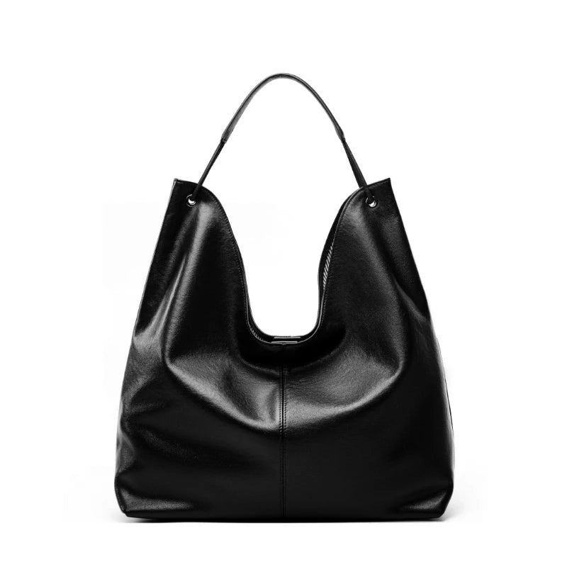 Cowhide Genuine Leather Large Hobo Shoulder Bag for Women