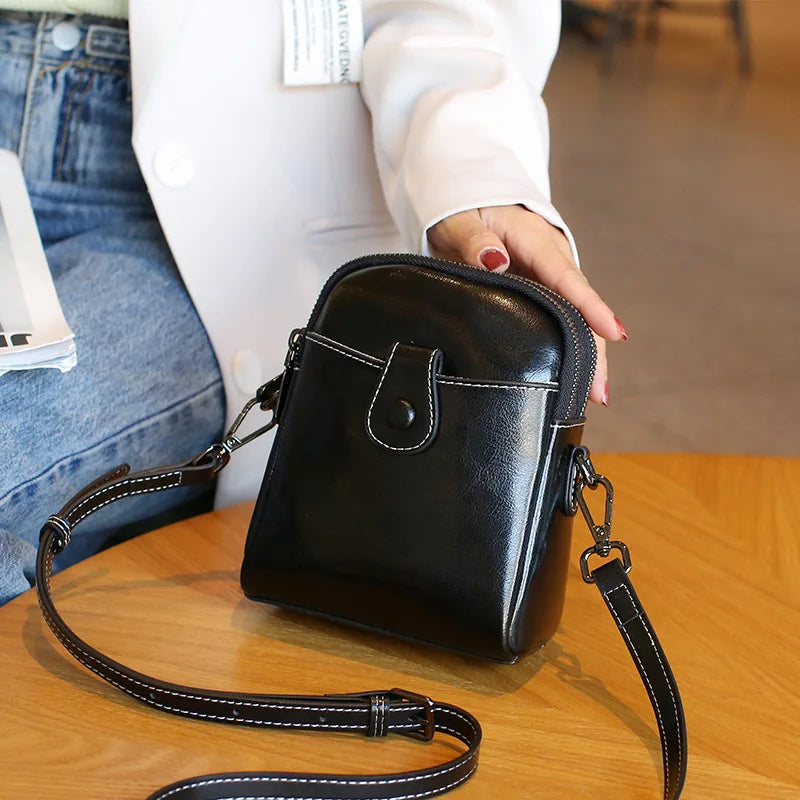 Women's Real Cowhide Mobile Phone Bag  - Single Shoulder Crossbody Bag