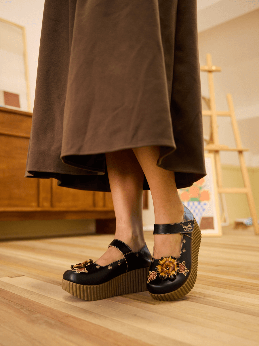 Chelsea Floral Leather Wedge Mary Jane