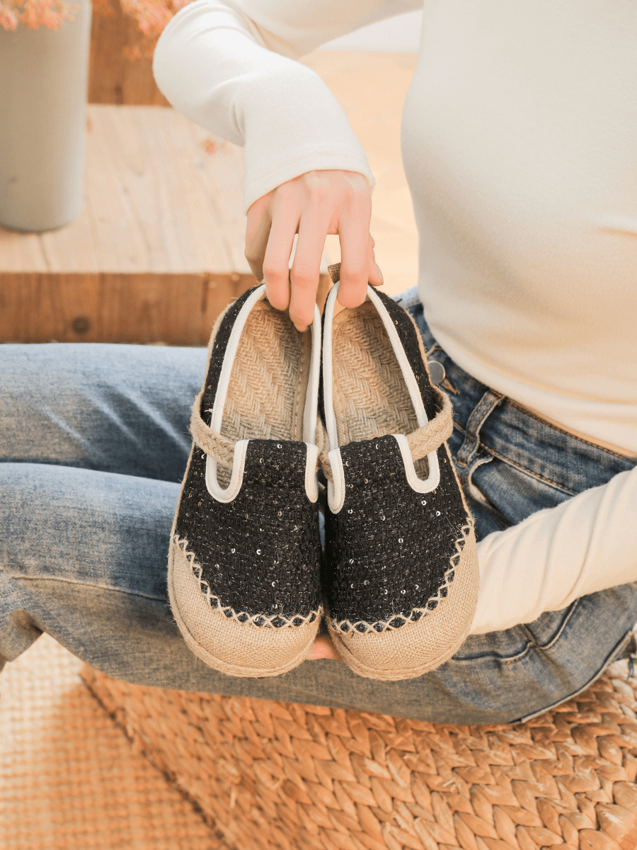 Renata Sparkle Linen Espadrilles - Black