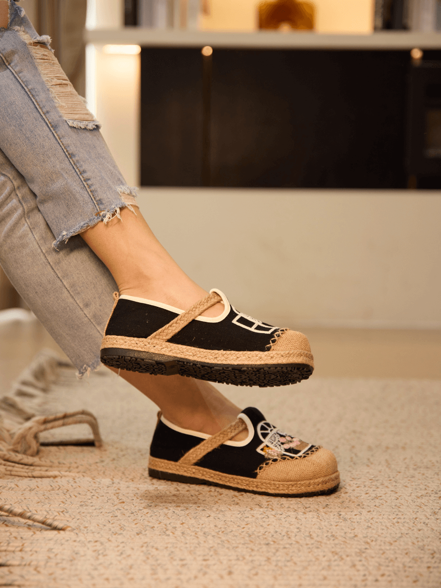 Kelilah Embroidered Linen Loafer - Black