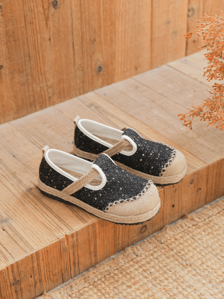 Renata Sparkle Linen Espadrilles - Black