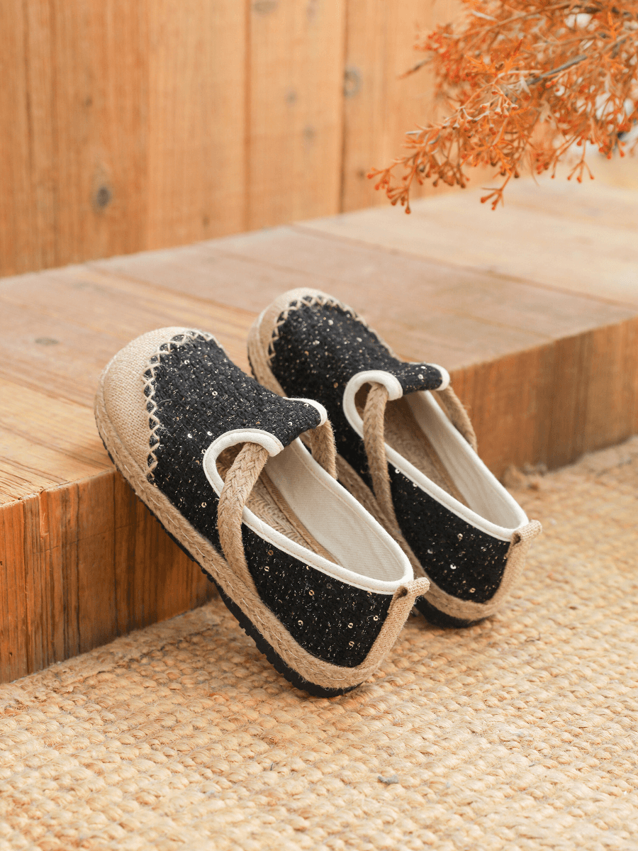 Renata Sparkle Linen Espadrilles - Black