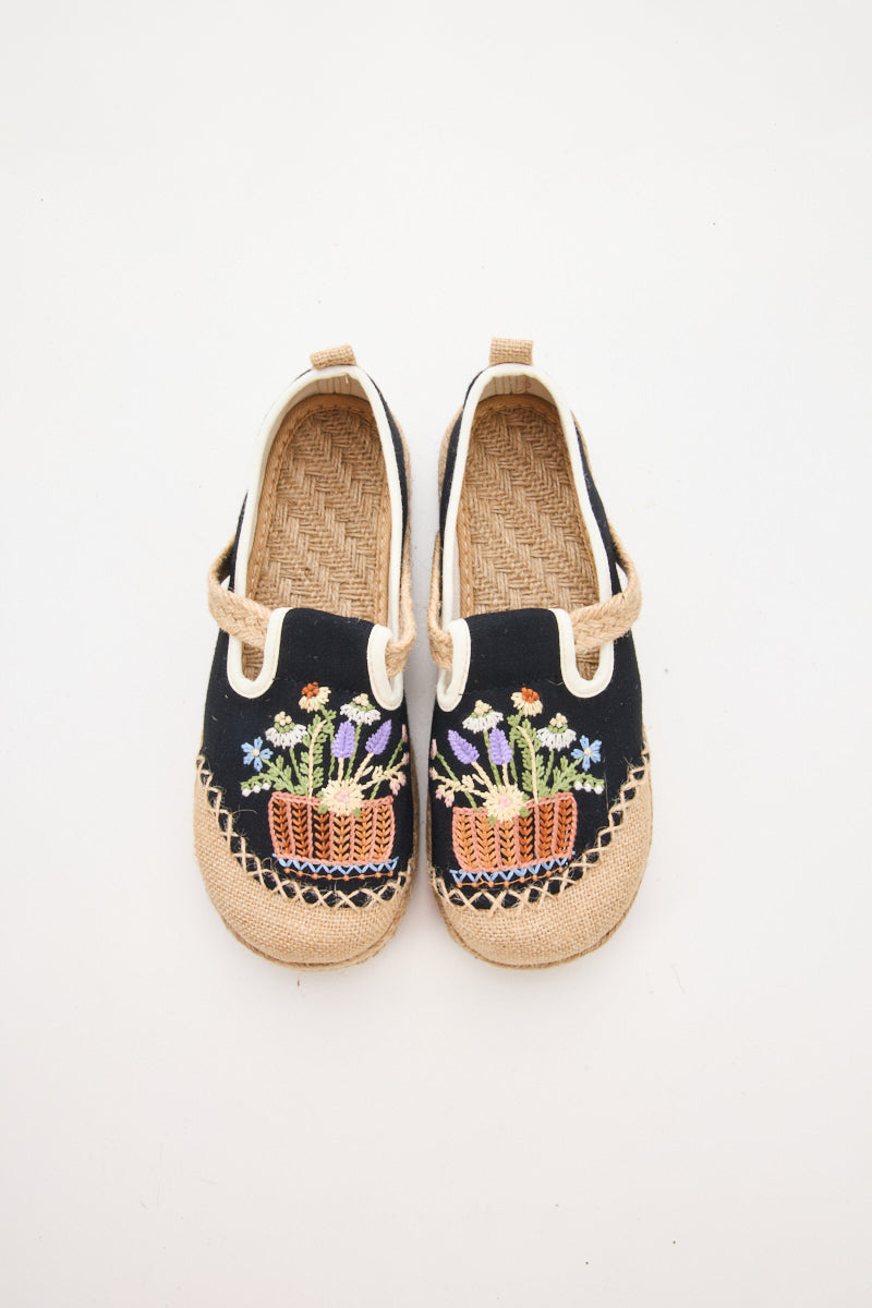 Kahului Embroidered Linen Espadrilles - Black