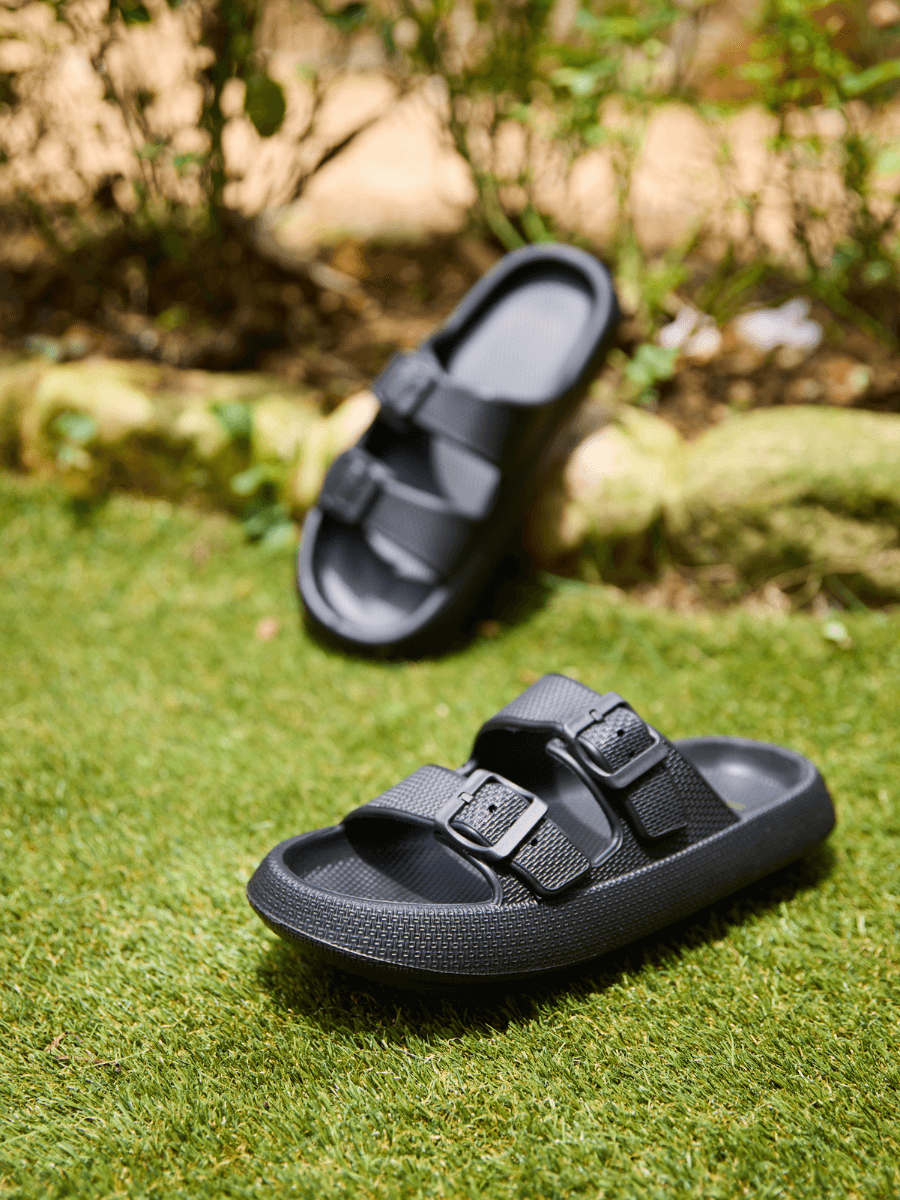 Marshmallow Step Double Strap Sandal - Black