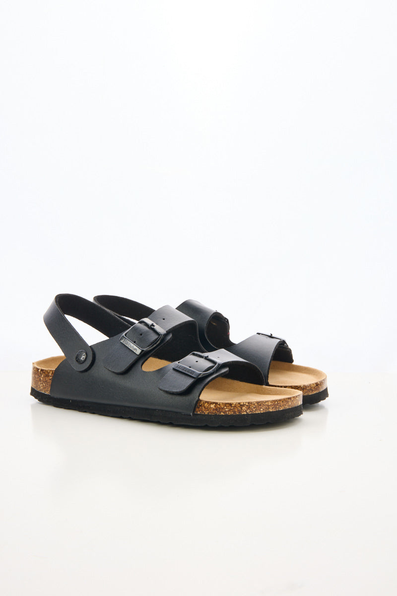 Double Strap Slingback Footbed Sandal - Black