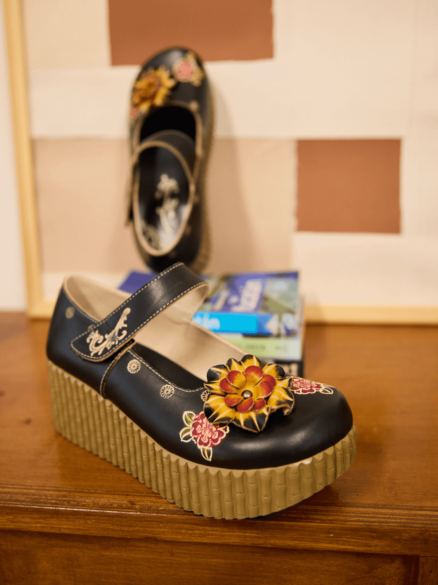 Chelsea Floral Leather Wedge Mary Jane